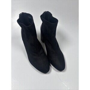 Bandolino Black Suede Ankle Booties Women Block Heel Zip Classic size 7M